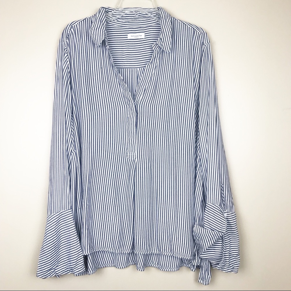 beachlunchlounge Blue and White Striped Button Down Shirt